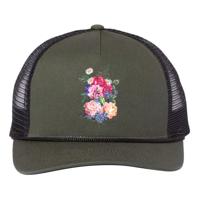 Vintage Bunch Bouquet of Flowers Retro Rope Trucker Hat Cap