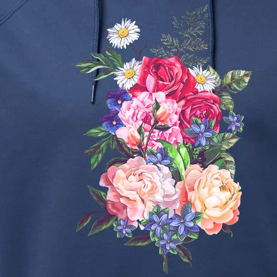 Vintage Bunch Bouquet of Flowers Performance Fleece Hoodie