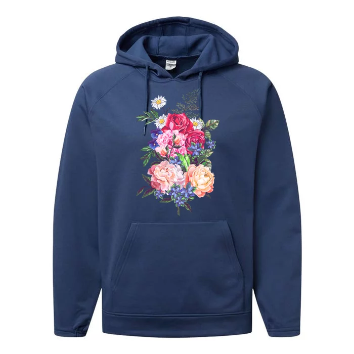 Vintage Bunch Bouquet of Flowers Performance Fleece Hoodie