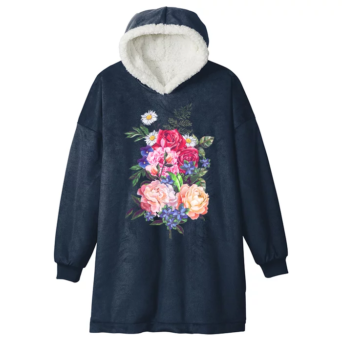 Vintage Bunch Bouquet of Flowers Hooded Wearable Blanket