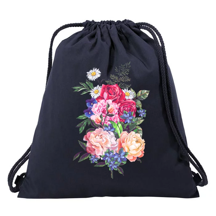 Vintage Bunch Bouquet of Flowers Drawstring Bag