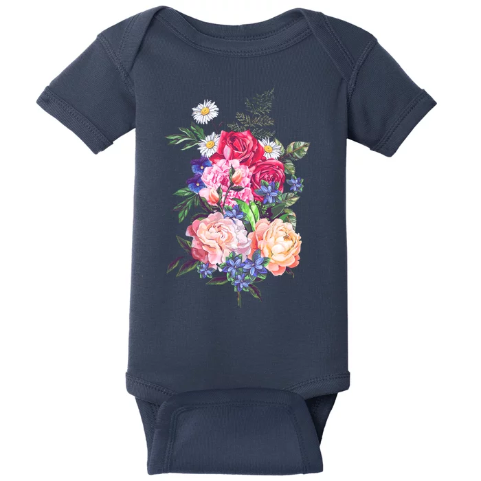 Vintage Bunch Bouquet of Flowers Baby Bodysuit