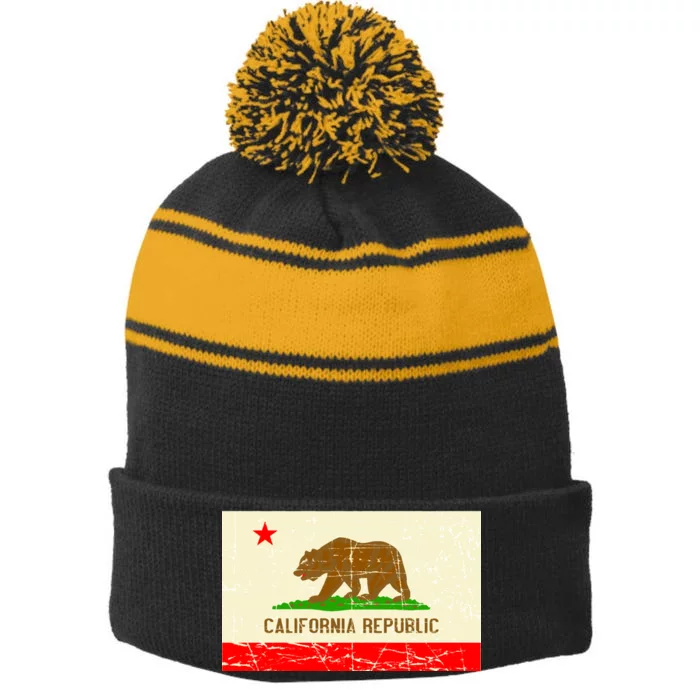 Vintage California Republic Flag Stripe Pom Pom Beanie