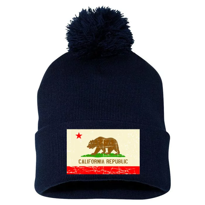 Vintage California Republic Flag Pom Pom 12in Knit Beanie