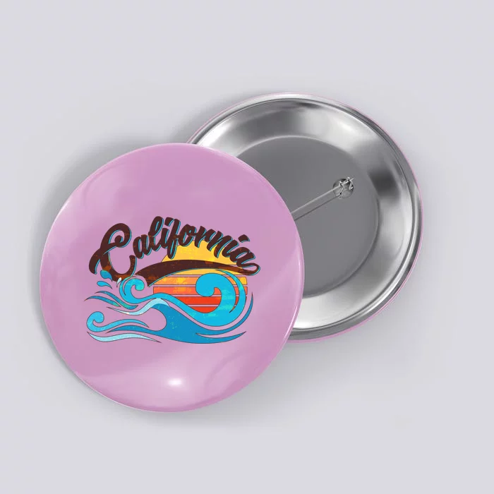 Vintage California Wave Logo Button