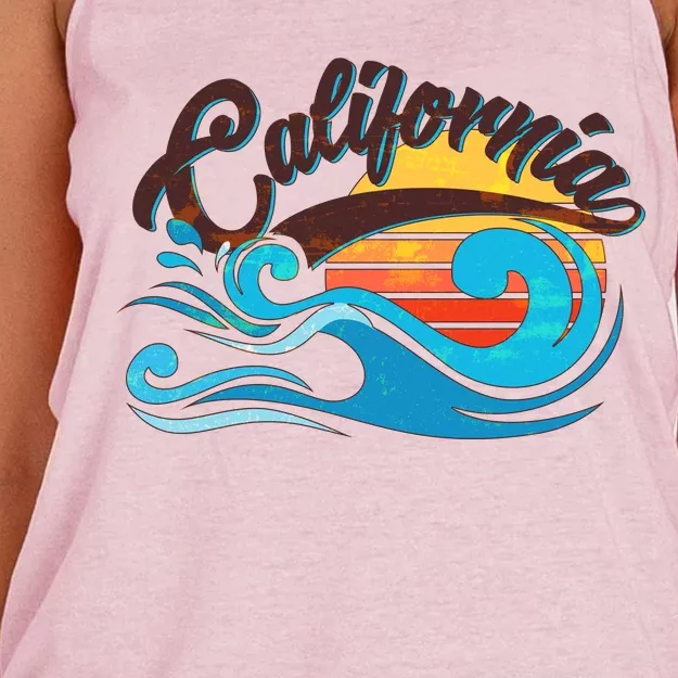 Vintage California Wave Logo Women's Knotted Racerback Tank