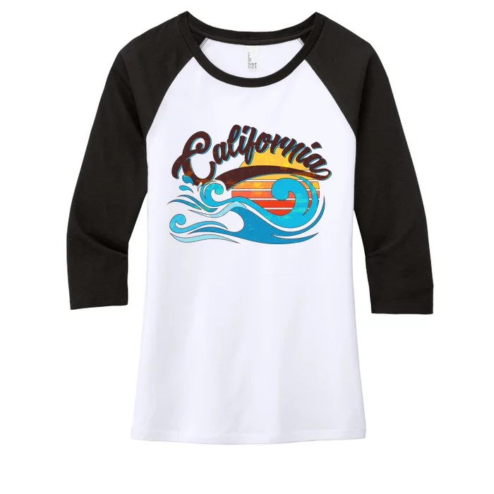 Vintage California Wave Logo Women's Tri-Blend 3/4-Sleeve Raglan Shirt