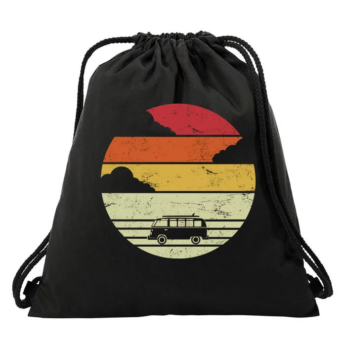 Vintage Camping Sunset Drawstring Bag