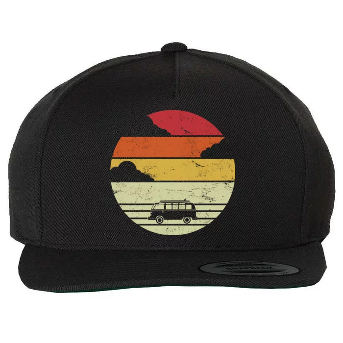 Vintage Camping Sunset Wool Snapback Cap