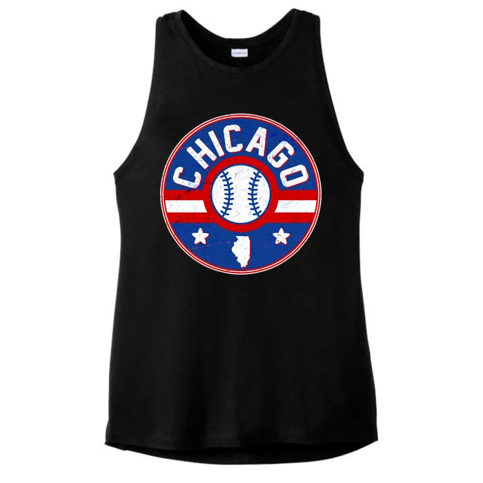 Vintage Chicago Baseball Emblem Ladies Tri-Blend Wicking Tank