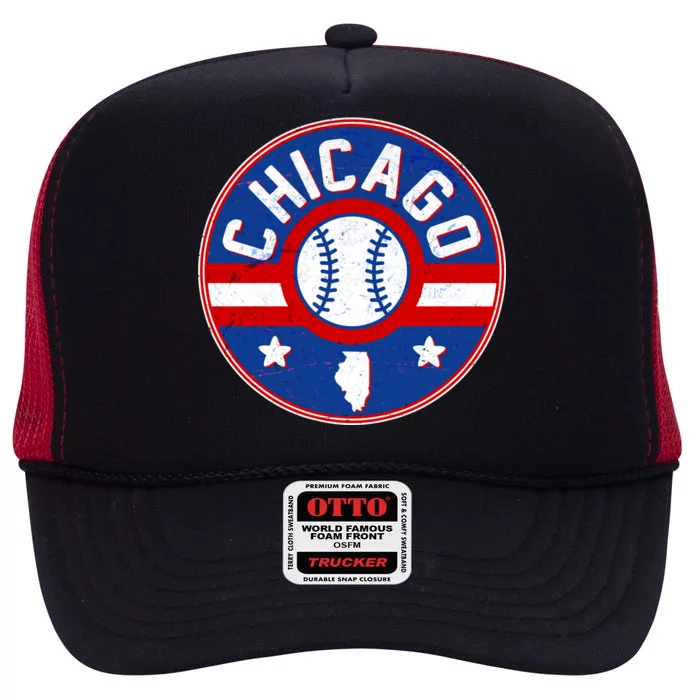 Vintage Chicago Baseball Emblem High Crown Mesh Trucker Hat