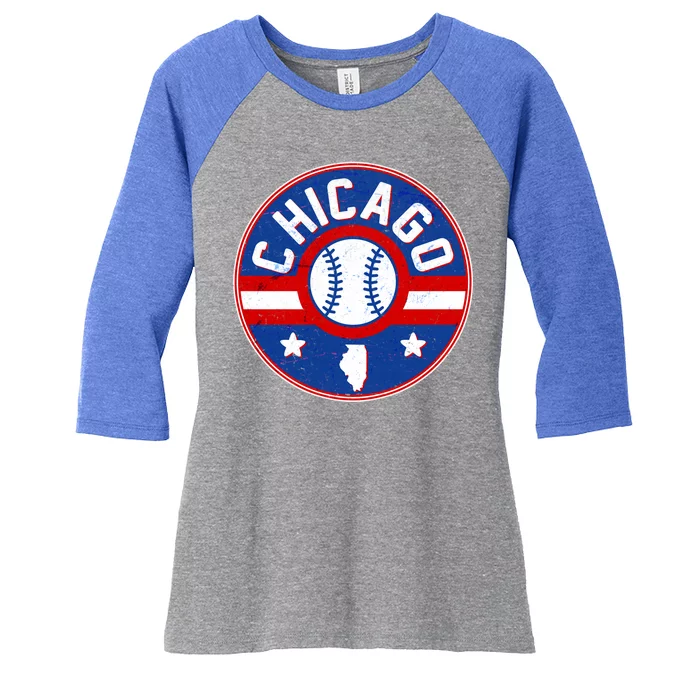 Vintage Chicago Baseball Emblem Women's Tri-Blend 3/4-Sleeve Raglan Shirt