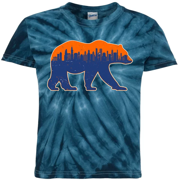 Vintage Chicago Illinois Skyline Bears Football Kids Tie-Dye T-Shirt