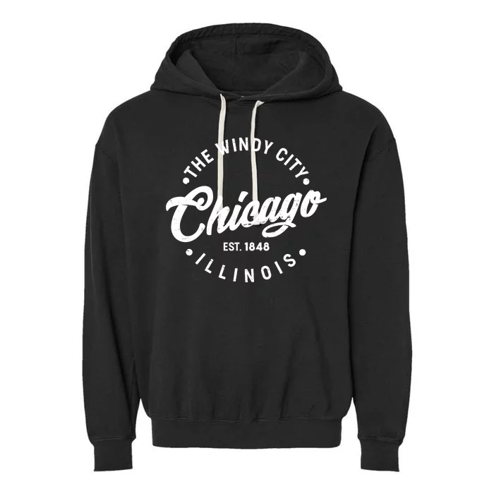 Vintage Chicago The Windy City Illinois EST 1848 Garment-Dyed Fleece Hoodie