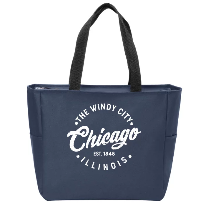 Vintage Chicago The Windy City Illinois EST 1848 Zip Tote Bag