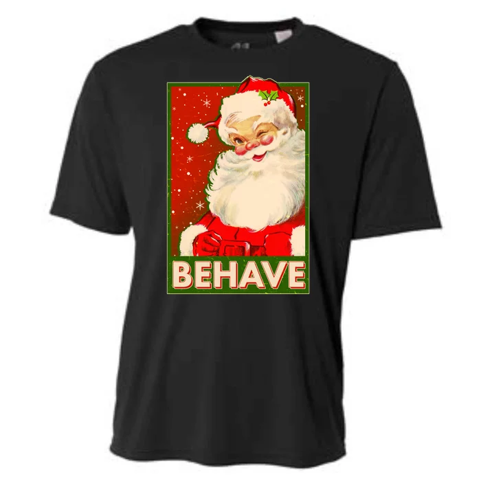 Vintage Christmas Behave Winking Santa Claus Cooling Performance Crew T-Shirt