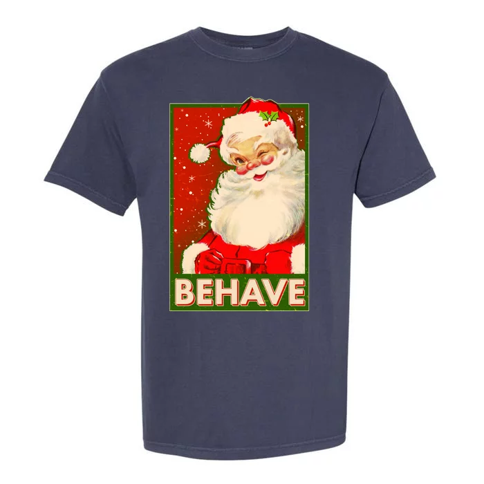 Vintage Christmas Behave Winking Santa Claus Garment-Dyed Heavyweight T-Shirt