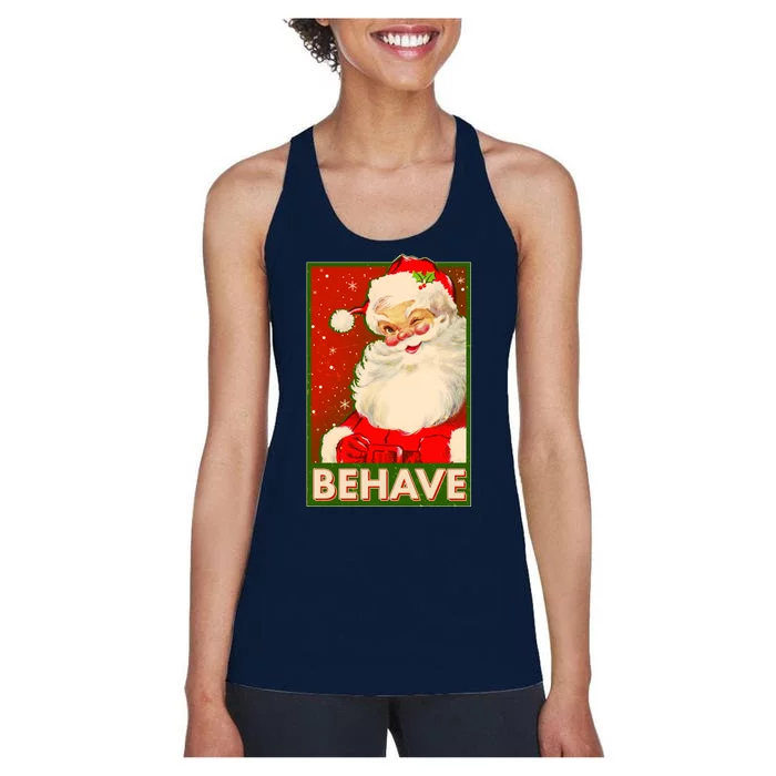 Vintage Christmas Behave Winking Santa Claus Women's Racerback Tank