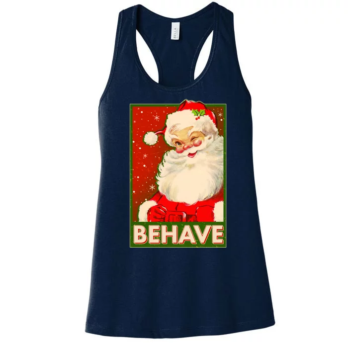 Vintage Christmas Behave Winking Santa Claus Women's Racerback Tank