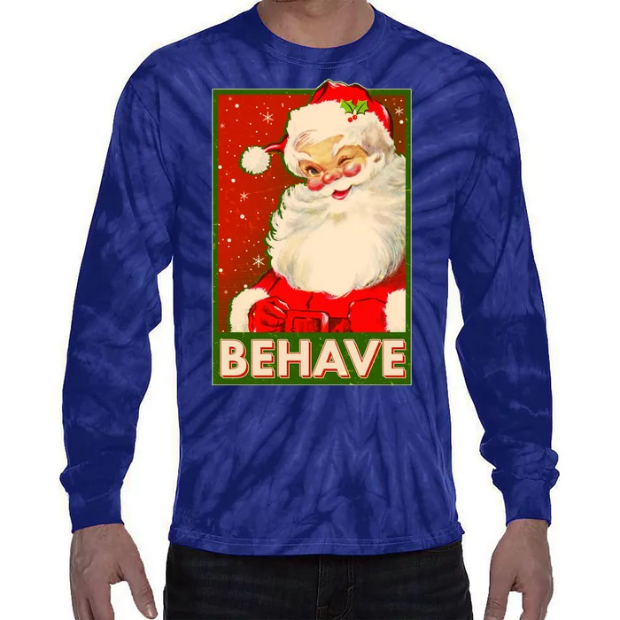 Vintage Christmas Behave Winking Santa Claus Tie-Dye Long Sleeve Shirt