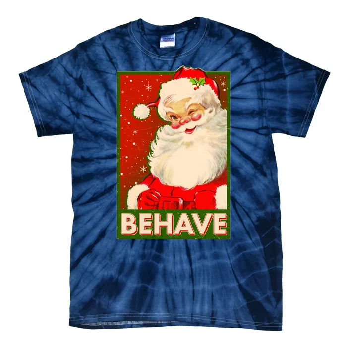 Vintage Christmas Behave Winking Santa Claus Tie-Dye T-Shirt