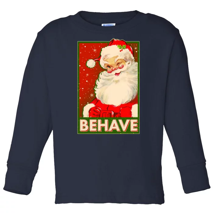 Vintage Christmas Behave Winking Santa Claus Toddler Long Sleeve Shirt