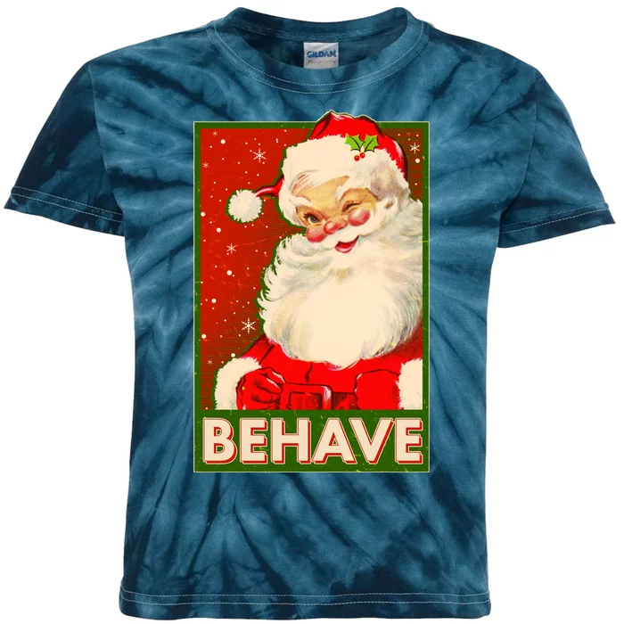 Vintage Christmas Behave Winking Santa Claus Kids Tie-Dye T-Shirt