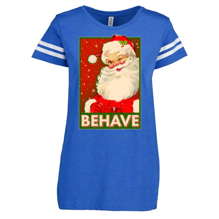 Vintage Christmas Behave Winking Santa Claus Enza Ladies Jersey Football T-Shirt