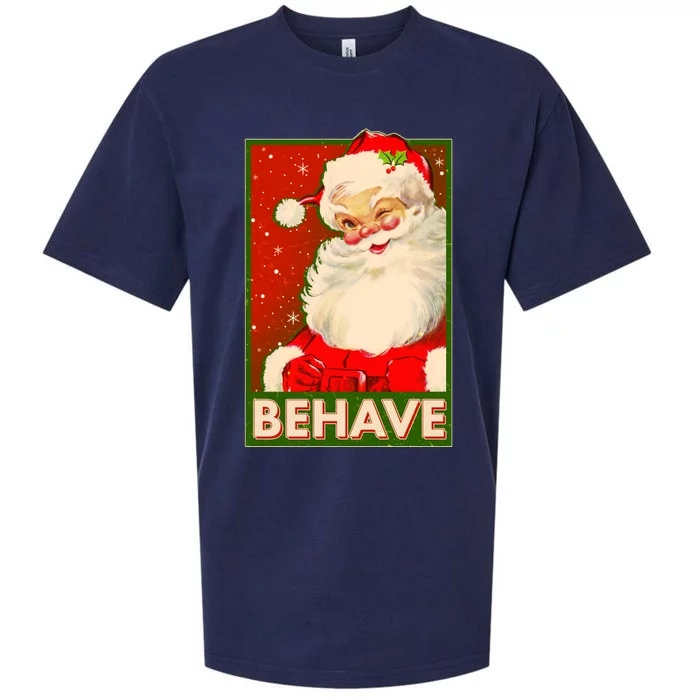 Vintage Christmas Behave Winking Santa Claus Sueded Cloud Jersey T-Shirt