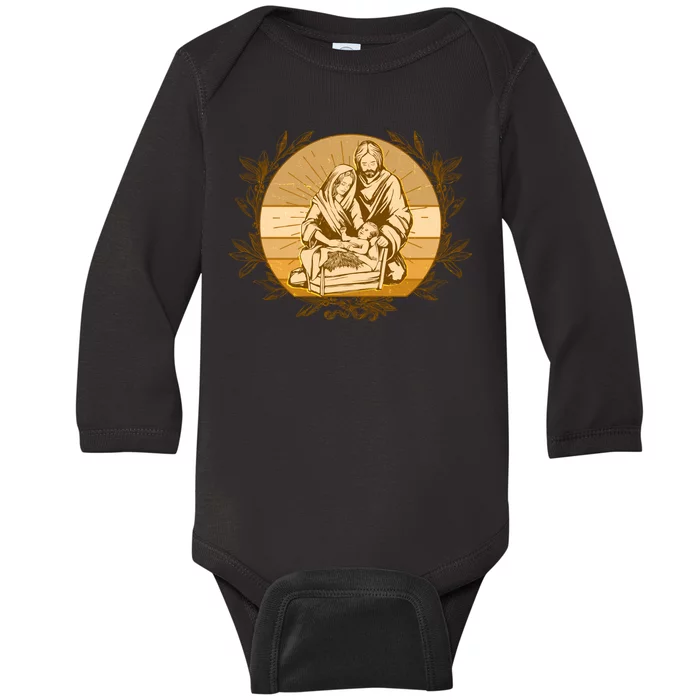 Vintage Christmas Nativity Scene Baby Long Sleeve Bodysuit