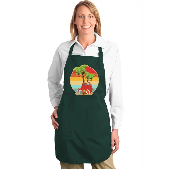 Vintage Christmas Palm Tree and Presents Christmas In July Full-Length Apron With Pocket