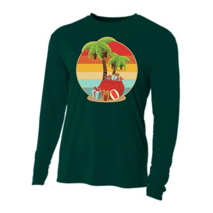 Vintage Christmas Palm Tree and Presents Christmas In July Cooling Performance Long Sleeve Crew