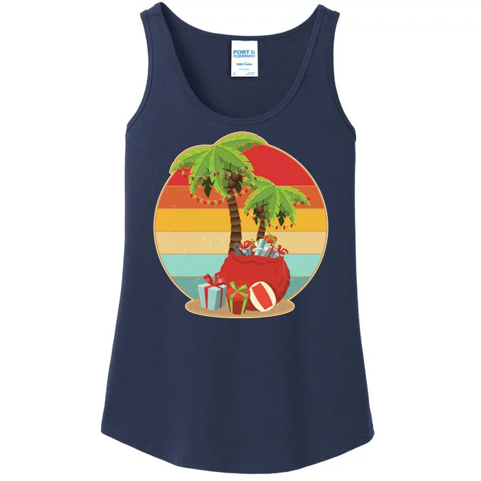 Vintage Christmas Palm Tree and Presents Christmas In July Ladies Essential Tank