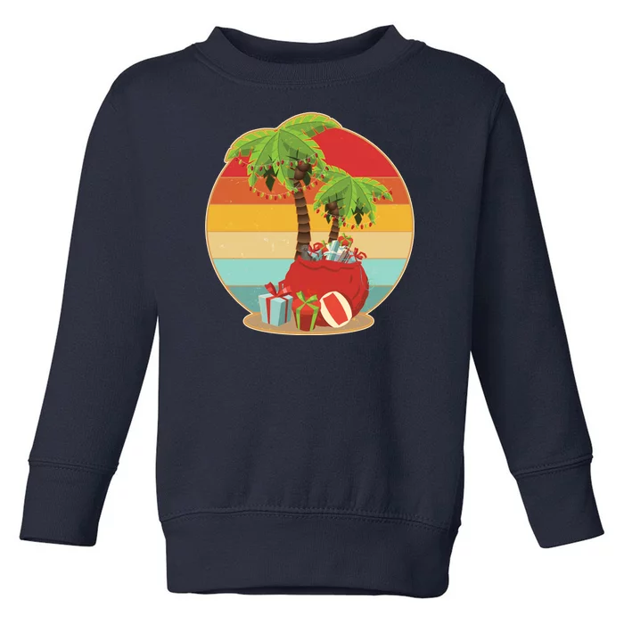 Vintage Christmas Palm Tree and Presents Christmas In July Toddler Sweatshirt