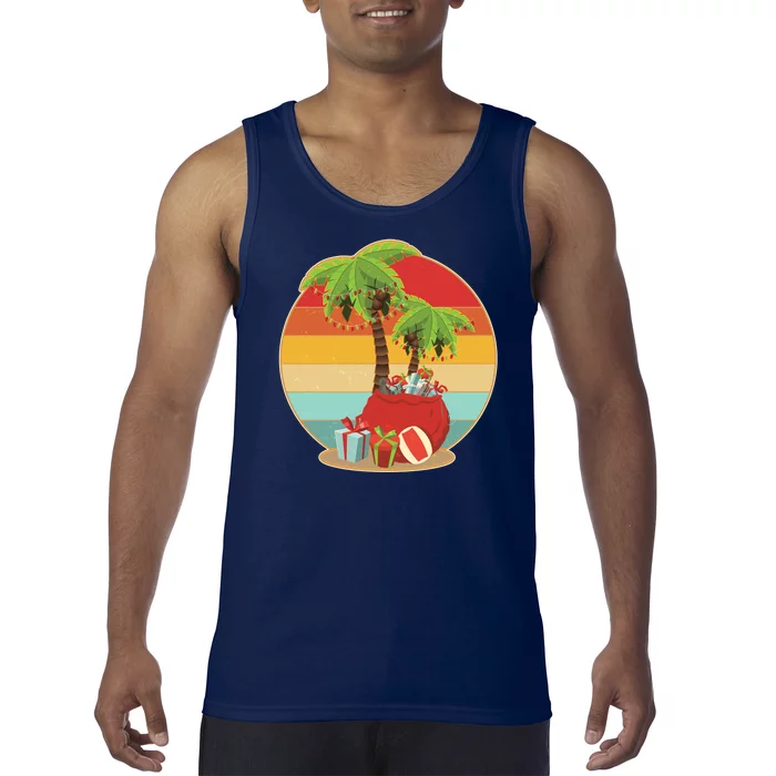 Vintage Christmas Palm Tree and Presents Christmas In July Tank Top