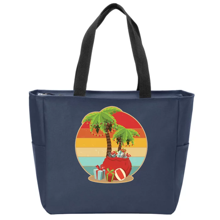 Vintage Christmas Palm Tree and Presents Christmas In July Zip Tote Bag