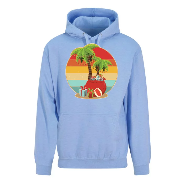 Vintage Christmas Palm Tree and Presents Christmas In July Unisex Surf Hoodie