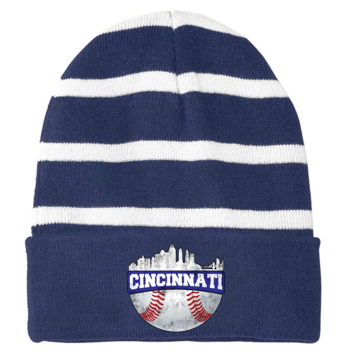 Vintage Cincinnati Ohio Baseball City Striped Beanie with Solid Band