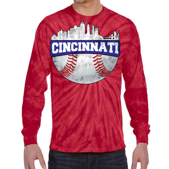 Vintage Cincinnati Ohio Baseball City Tie-Dye Long Sleeve Shirt