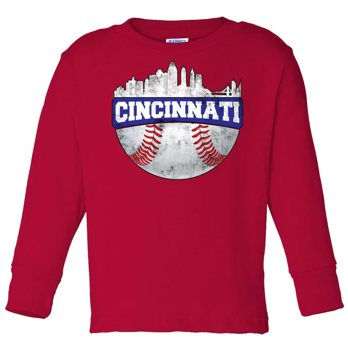 Vintage Cincinnati Ohio Baseball City Toddler Long Sleeve Shirt