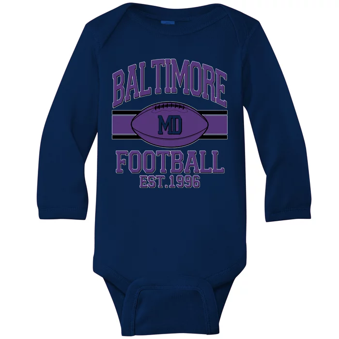 Vintage Classic Baltimore Maryland Ravens Football EST1996 Baby Long Sleeve Bodysuit