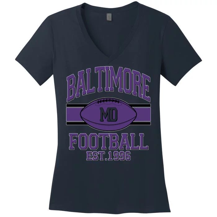 Vintage Classic Baltimore Maryland Ravens Football EST1996 Women's V-Neck T-Shirt