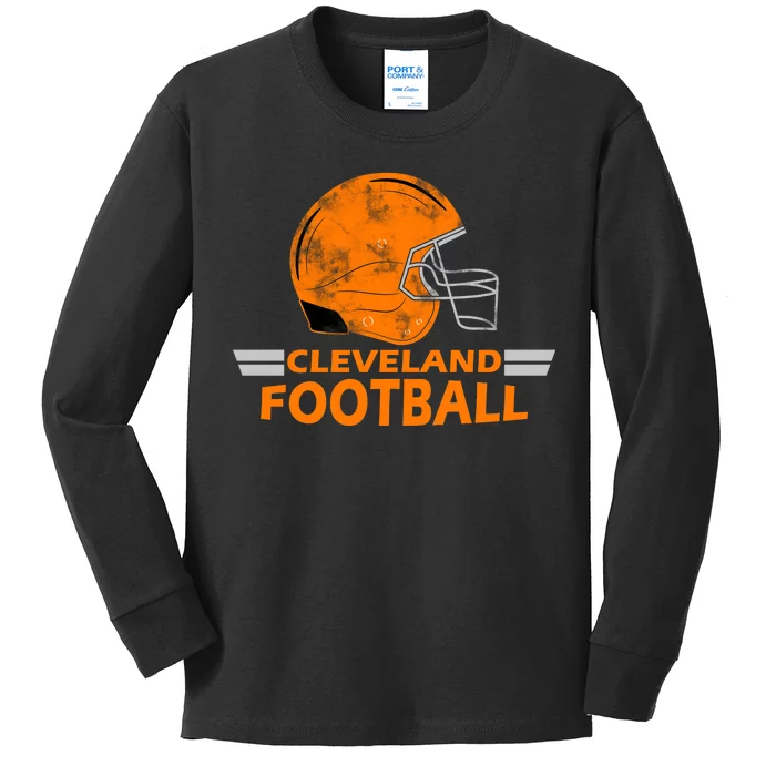 Vintage Cleveland Football Helmet Kids Long Sleeve Shirt