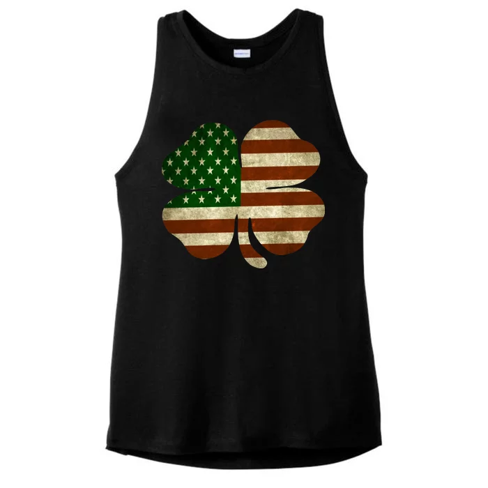 Vintage Clover Irish American Flag Ladies Tri-Blend Wicking Tank