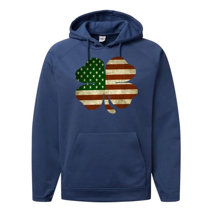 Vintage Clover Irish American Flag Performance Fleece Hoodie