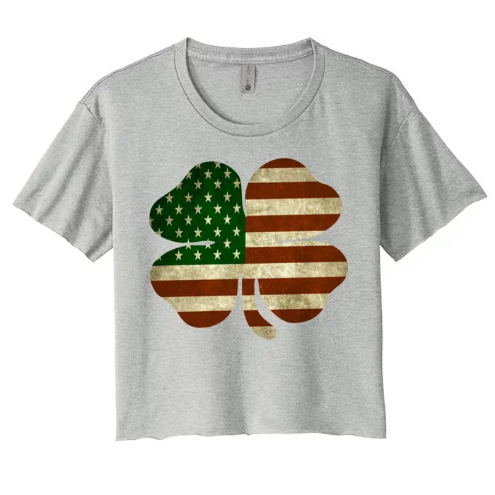 Vintage Clover Irish American Flag Women's Crop Top Tee