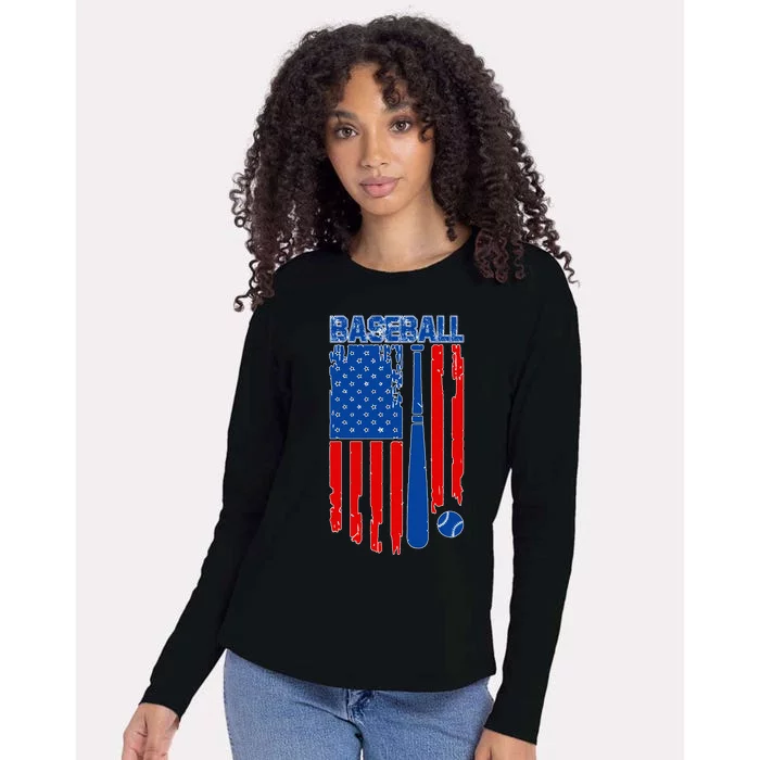 Vintage Cool Baseball American Flag Womens Cotton Relaxed Long Sleeve T-Shirt