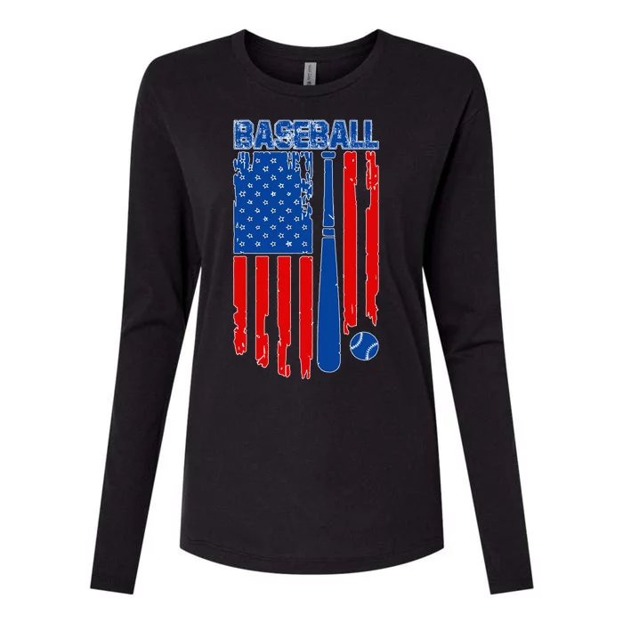 Vintage Cool Baseball American Flag Womens Cotton Relaxed Long Sleeve T-Shirt