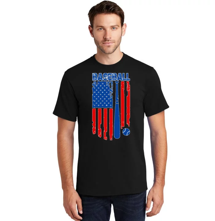 Vintage Cool Baseball American Flag Tall T-Shirt