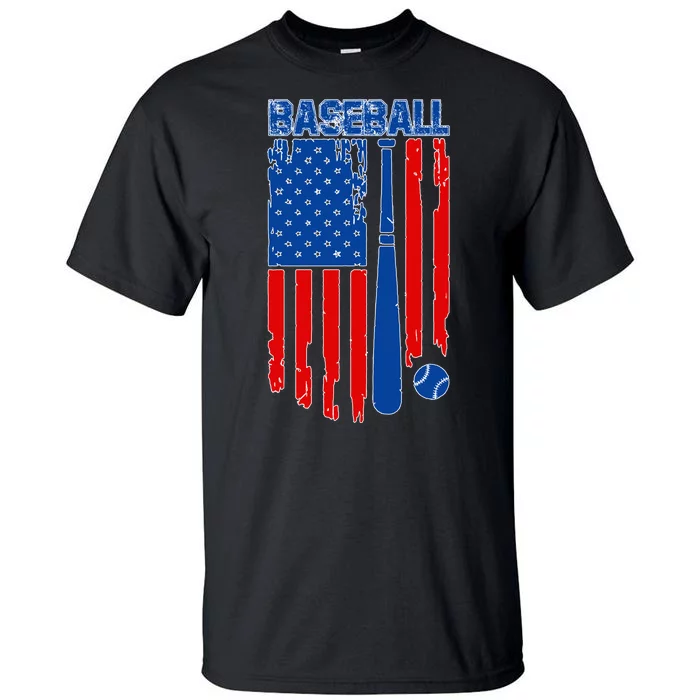 Vintage Cool Baseball American Flag Tall T-Shirt